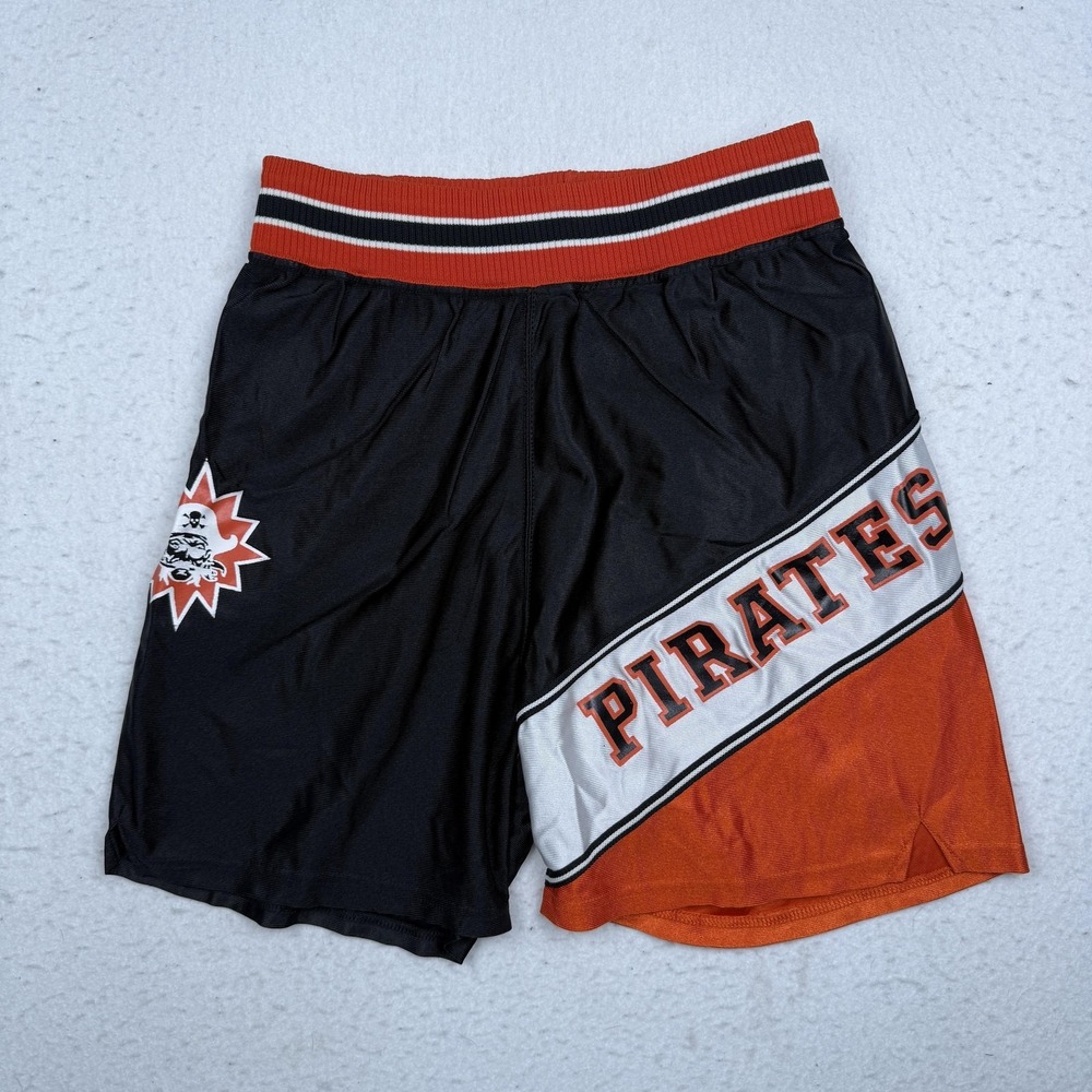 Vintage Pirates Baseball Shorts Mens Medium Black Orange Sports Belle USA